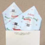 Papier Mousseline Aquarelle personnalisée Snowman Merriest Christmas<br><div class="desc">Ce design personnalisé est dans les couleurs traditionnelles de Noël vert et rouge,  dispose d'un mignon bonhomme de neige aquarelle,  le sentiment "Noël le plus joli",  et est personnalisable. L'arrière - plan est de minuscules coeurs rouges et tourbillonne sur un bleu pâle "gelé".</div>