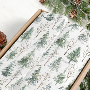 Papier Mousseline Aquarelle Pine Arbres hiver Noël
