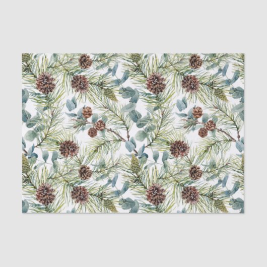 Papier Mousseline Aquarelle Pine et Pine Cônes Motif Noël (Recto)