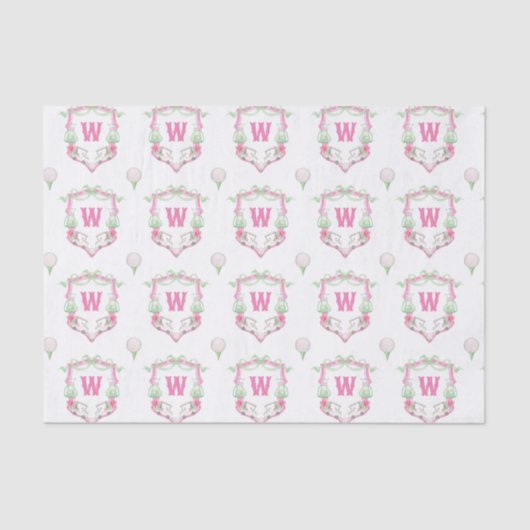 Papier Mousseline Aquarelle Pink & Green Golf Panier Monogram Crest (Recto)