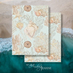 Papier Mousseline Aquarelle Plage Corail de mer Starfish Shell Aqua
