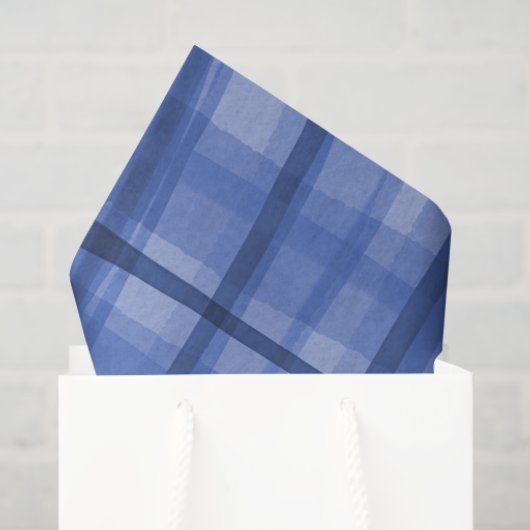 Papier Mousseline Aquarelle Plaid Main-Drake Moderne Rustique Preppy (Sac cadeau)