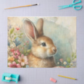 Papier Mousseline Aquarelle Portrait de lapin et fleurs (Artisanat)