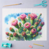 Papier Mousseline Aquarelle Prickly Pear Cactus Fleurs Découpage (Artisanat)