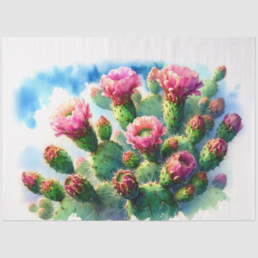 Papier Mousseline Aquarelle Prickly Pear Cactus Fleurs Découpage (Recto)