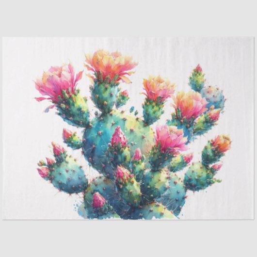 Papier Mousseline Aquarelle Prickly Pear Cactus Peinture Découpage (Recto)