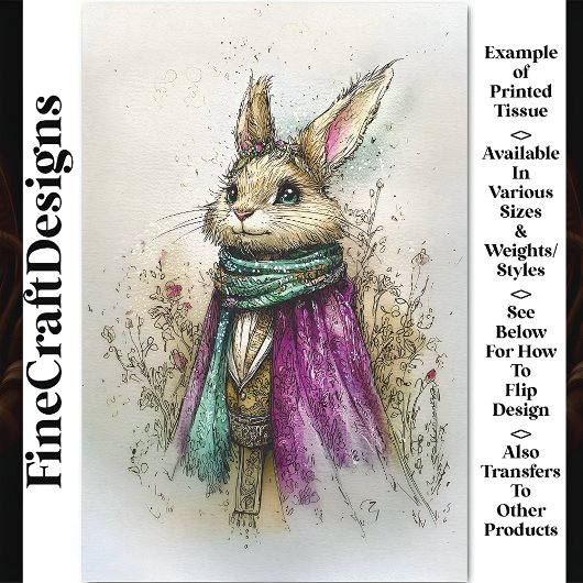 Papier Mousseline Aquarelle Rabbit, Écharpe verte, Découpage BZ2
