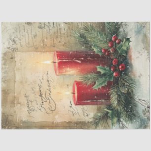 Papier Mousseline Aquarelle rétro Chandelles rouges de Noël