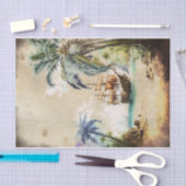Papier Mousseline Aquarelle Rétro Pirate Bateau Palm Tree Decoupage (Artisanat)