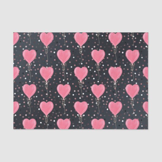 Papier Mousseline Aquarelle romantique Coeurs roses Ballons Confetti (Recto)