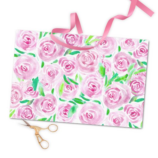 Papier Mousseline Aquarelle romantique Roses roses roses avec Feuill