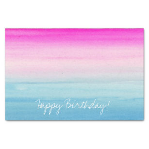 Papier Mousseline Aquarelle rose et bleu Ombre   Joyeux anniversaire