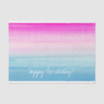 Papier Mousseline Aquarelle rose et bleu Ombre | Joyeux anniversaire<br><div class="desc">Lavage aquarelle dégradé de couleurs vives rose et bleu. Il est écrit "Joyeux anniversaire" sur le tissu. Customisez le texte si vous le souhaitez.</div>