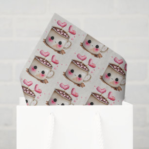 Papier Mousseline Aquarelle rose et crème mignonne Motif de cacao ch