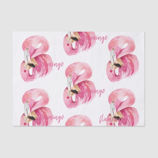 Papier Mousseline Aquarelle rose exotique moderne Motif flamant (Recto)