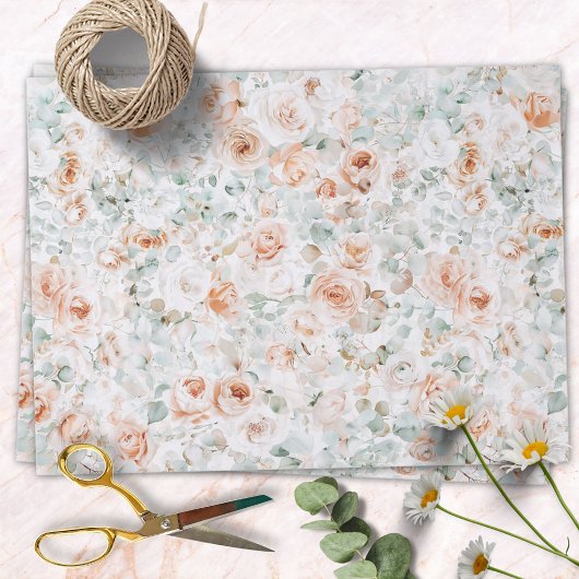 Papier Mousseline Aquarelle Rose Fleur Eucalyptus Feuille Floral