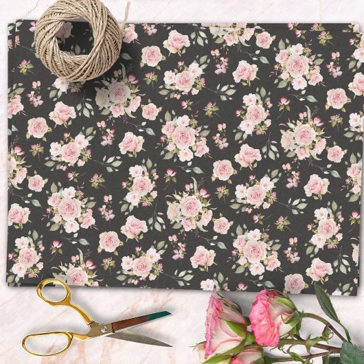 Papier Mousseline Aquarelle Rose Fleurs Motif Floral
