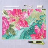 Papier Mousseline Aquarelle rose Fleurs tropicales Encre d'alcool (Artisanat)