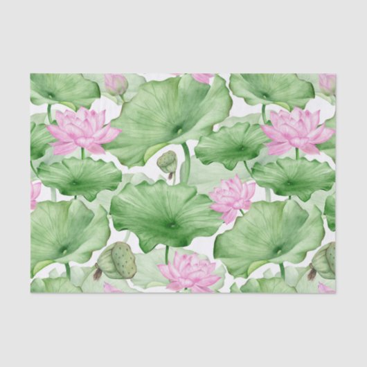 Papier Mousseline Aquarelle rose Lotus Fleurs avec grands Feuilles (Recto)