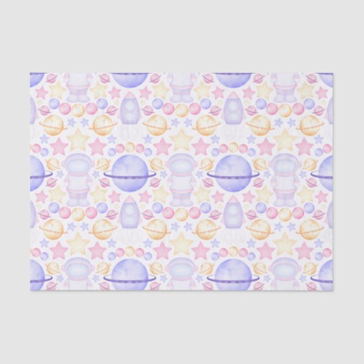 Papier Mousseline Aquarelle rose mignonne Astronautes de l'espace An (Recto)