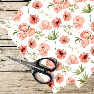 Papier Mousseline aquarelle rose roses, marguerites