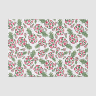 Papier Mousseline Aquarelle rose vert Motif d'ananas Floral