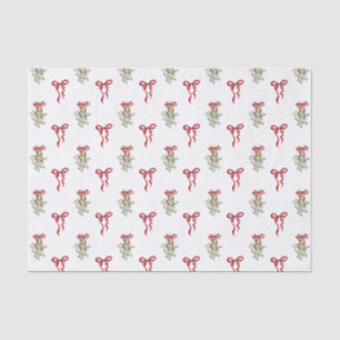 Papier Mousseline Aquarelle Rouge Bow Mistletoe Noël