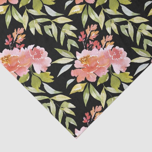 Papier Mousseline Aquarelle Rouge Floral Noir (Détail)