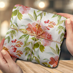 Papier Mousseline Aquarelle Rouge Floral Papier Tissu