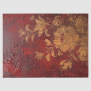 Papier Mousseline Aquarelle rouge foncé bordeaux marron or fleurs