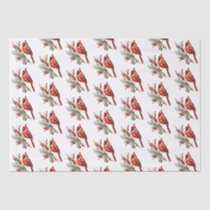 Papier Mousseline Aquarelle rustique Hiver Cardinal Holly Branche