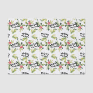 Papier Mousseline Aquarelle rustique Holly Motif Joyeux Noël