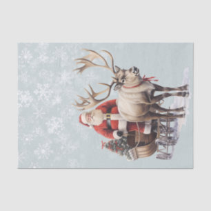 Papier Mousseline Aquarelle Santa Claus Reindeer et Sled