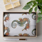 Papier Mousseline Aquarelle Seahorse Vert Orange Motif Découpage (Cadeau)