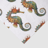 Papier Mousseline Aquarelle Seahorse Vert Orange Motif Découpage (Détail)