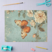 Papier Mousseline Aquarelle Shabby chic papillon orange & rose (Artisanat)