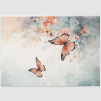 Papier Mousseline Aquarelle shabby chic papillons vert pastel