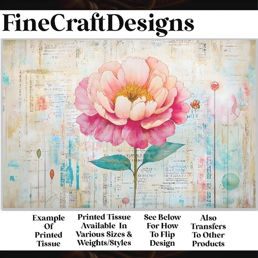 Papier Mousseline Aquarelle Shabby Chic Pink Peony S9 Découpage