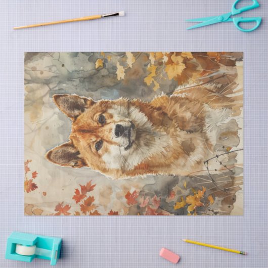 Papier Mousseline Aquarelle Shiba Inu Découpage (Artisanat)