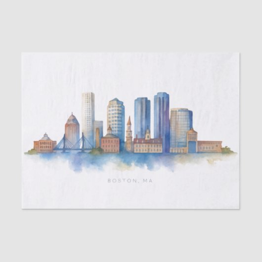 Papier Mousseline Aquarelle Skyline de Boston City | MA Boston moder (Recto)