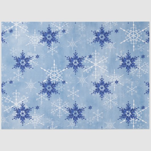 Papier Mousseline Aquarelle Snowflakes Marine Bleu et Blanc (Recto)