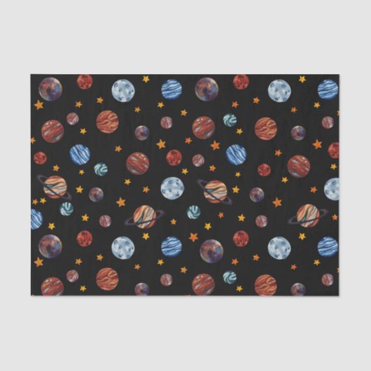 Papier Mousseline Aquarelle spatiale Planètes et étoiles (Recto)