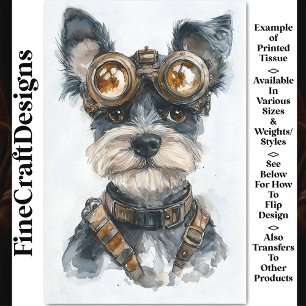 Papier Mousseline Aquarelle Steampunk Schnauzer Chien CC8 Découpage