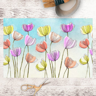 Papier Mousseline Aquarelle stylisée en Whimsical et fleurs d'encre