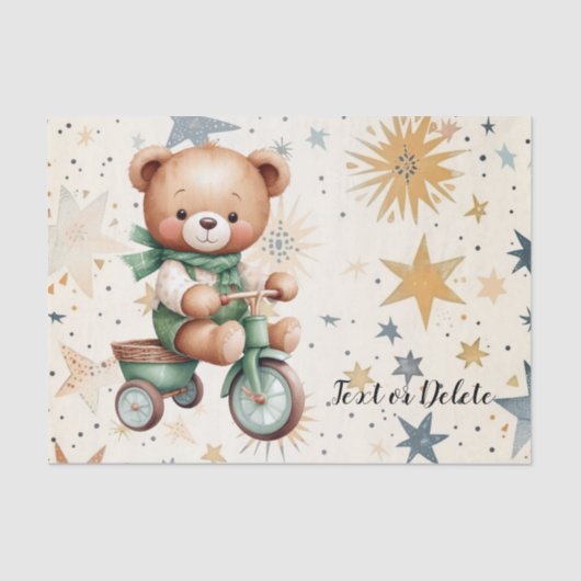 Papier Mousseline Aquarelle Teddy Bear Stars Vert Vélo Beau (Recto)