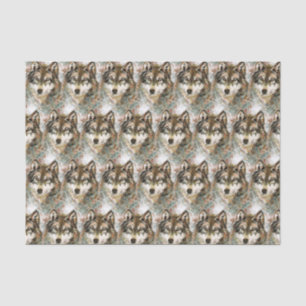 Papier Mousseline Aquarelle Tête de loup gris noir blanc