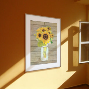 Papier Mousseline Aquarelle Tournesol Mason Jar Découpage rustique