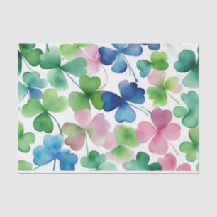 Papier Mousseline Aquarelle Trèfle Rose Vert Bleu