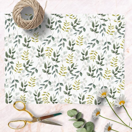 Papier Mousseline Aquarelle Tropical Vert Feuille Motif naturel