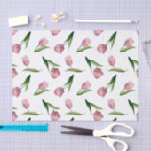 Papier Mousseline Aquarelle Tulipes roses Motif sans couture (Artisanat)